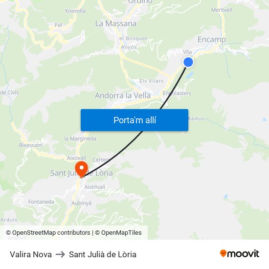Valira Nova to Sant Julià de Lòria map