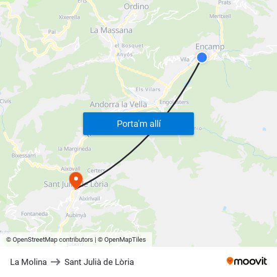 La Molina to Sant Julià de Lòria map