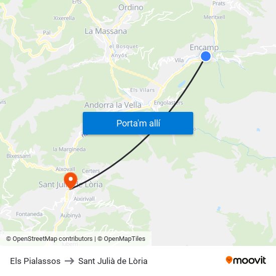 Els Pialassos to Sant Julià de Lòria map