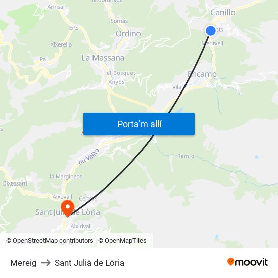 Mereig to Sant Julià de Lòria map