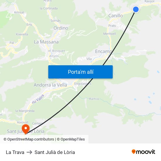 La Trava to Sant Julià de Lòria map