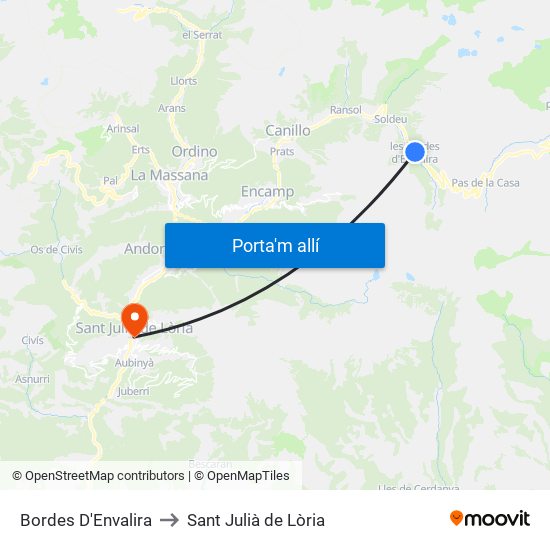 Bordes D'Envalira to Sant Julià de Lòria map