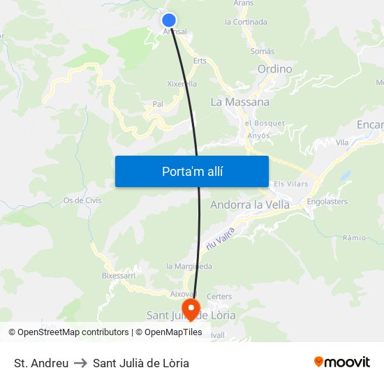 St. Andreu to Sant Julià de Lòria map