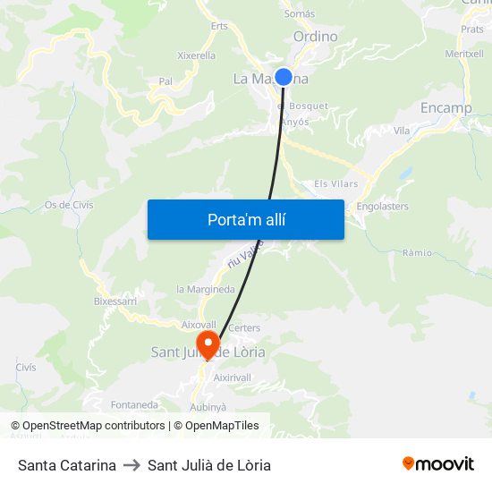 Santa Catarina to Sant Julià de Lòria map
