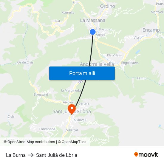 La Burna to Sant Julià de Lòria map