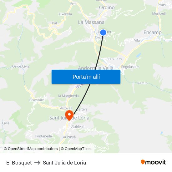 El Bosquet to Sant Julià de Lòria map