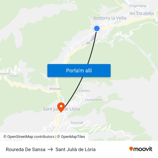 Roureda De Sansa to Sant Julià de Lòria map