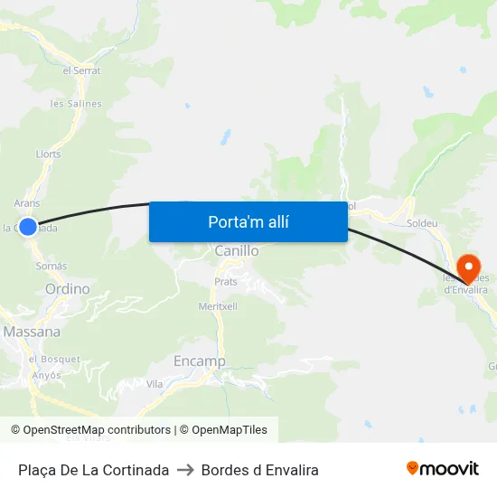 Plaça De La Cortinada to Bordes d Envalira map