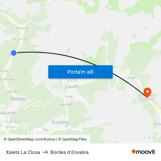 Xalets La Closa to Bordes d Envalira map