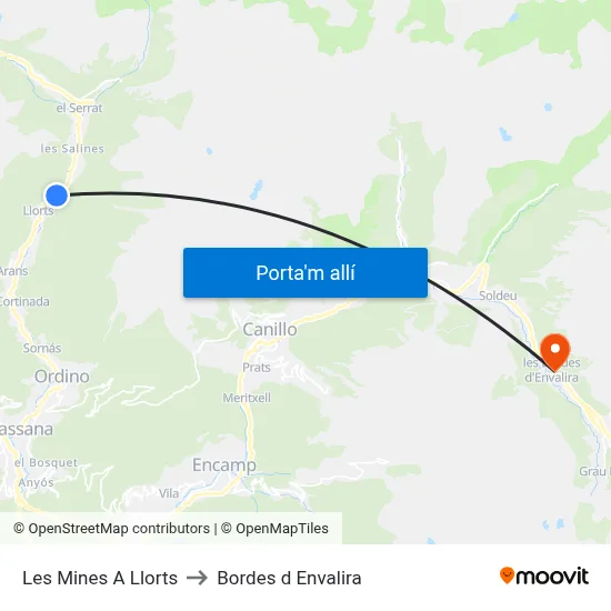 Les Mines A Llorts to Bordes d Envalira map