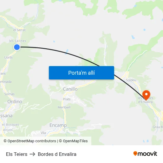 Els Teiers to Bordes d Envalira map