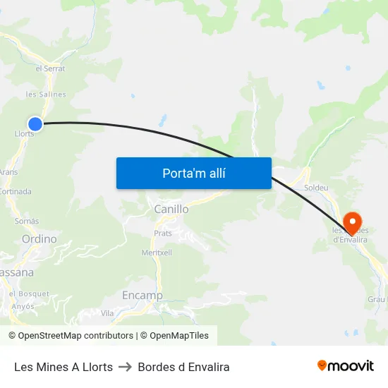 Les Mines A Llorts to Bordes d Envalira map