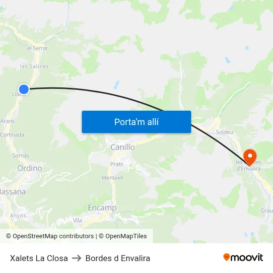 Xalets La Closa to Bordes d Envalira map