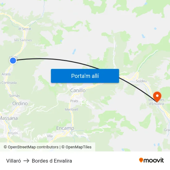Villaró to Bordes d Envalira map