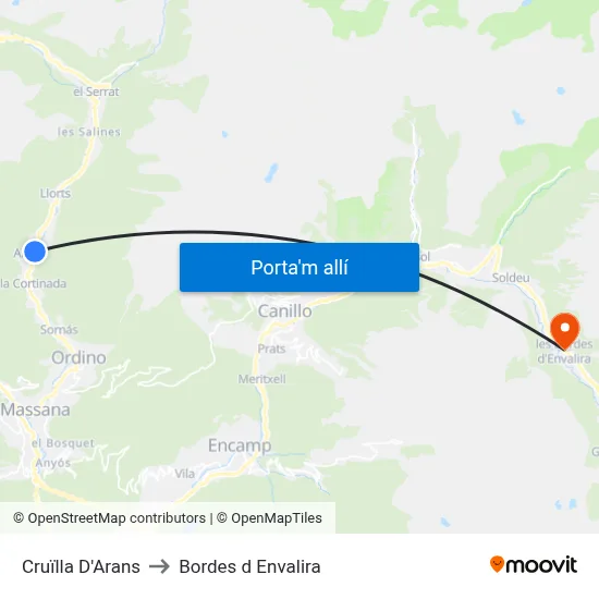 Cruïlla D'Arans to Bordes d Envalira map