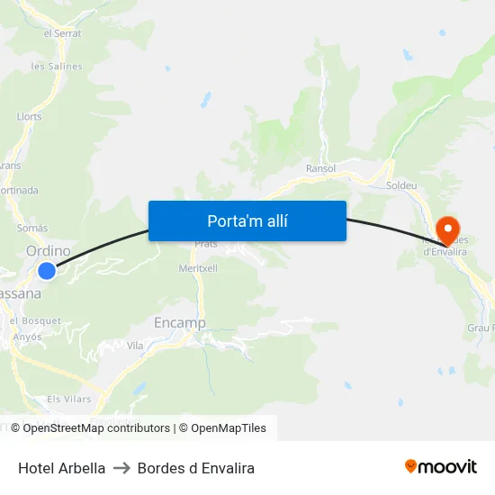 Hotel Arbella to Bordes d Envalira map