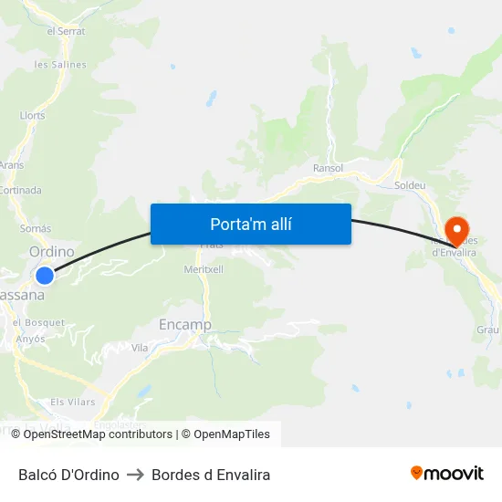 Balcó D'Ordino to Bordes d Envalira map