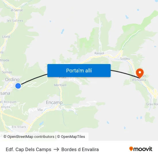Edf. Cap Dels Camps to Bordes d Envalira map