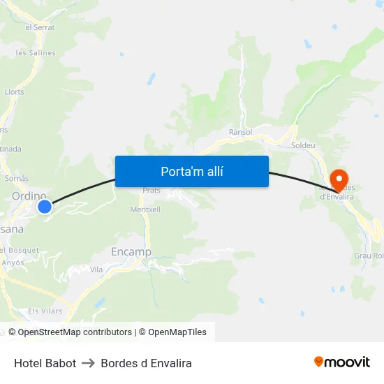 Hotel Babot to Bordes d Envalira map