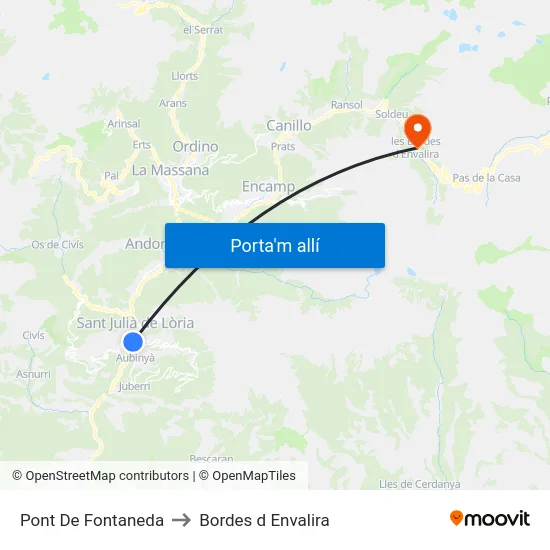 Pont De Fontaneda to Bordes d Envalira map