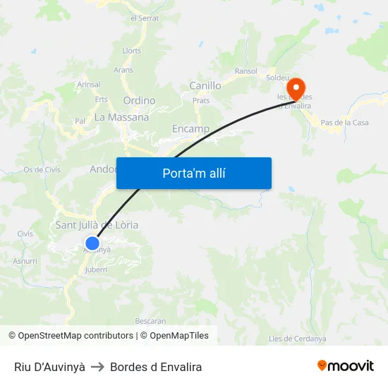 Riu D’Auvinyà to Bordes d Envalira map