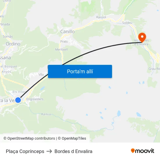 705-Plaça Coprínceps to Bordes d Envalira map
