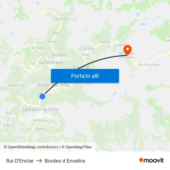 Rui D'Enclar to Bordes d Envalira map