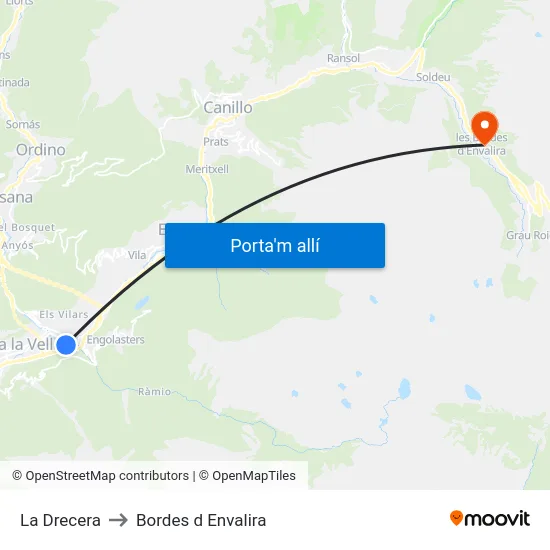 La Drecera to Bordes d Envalira map