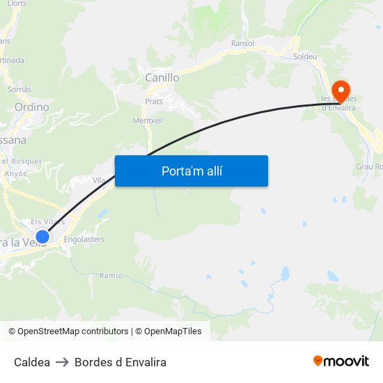 Caldea to Bordes d Envalira map