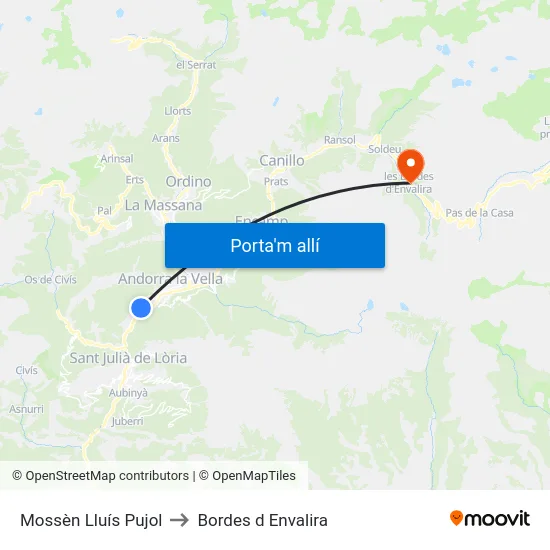 Mossèn Lluís Pujol to Bordes d Envalira map