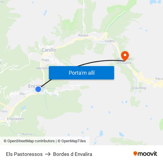 Els Pastoressos to Bordes d Envalira map