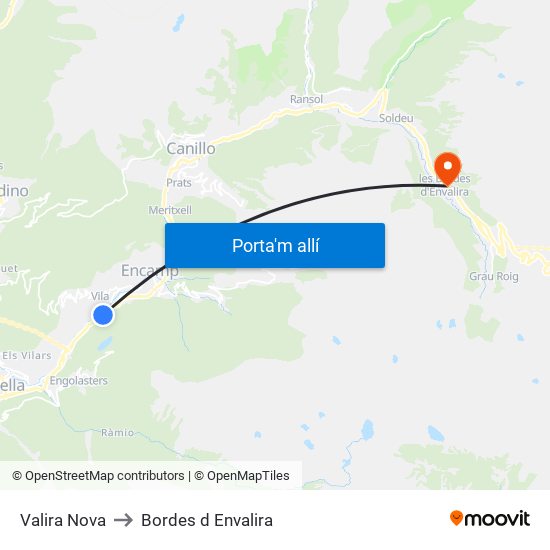 Valira Nova to Bordes d Envalira map
