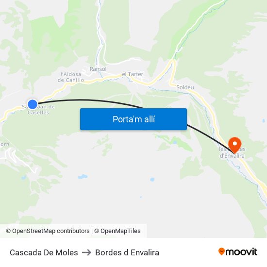 Cascada De Moles to Bordes d Envalira map