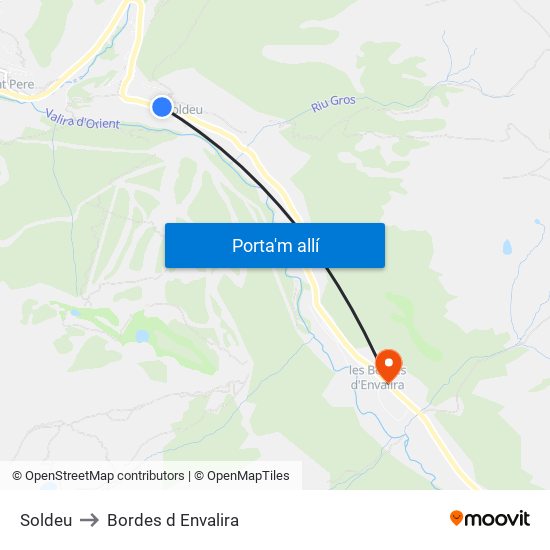 Soldeu to Bordes d Envalira map