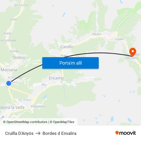 Cruïlla D'Anyós to Bordes d Envalira map
