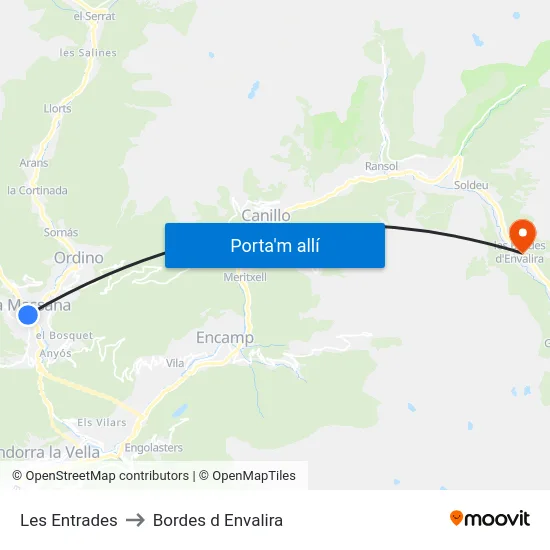411-Les Entrades to Bordes d Envalira map