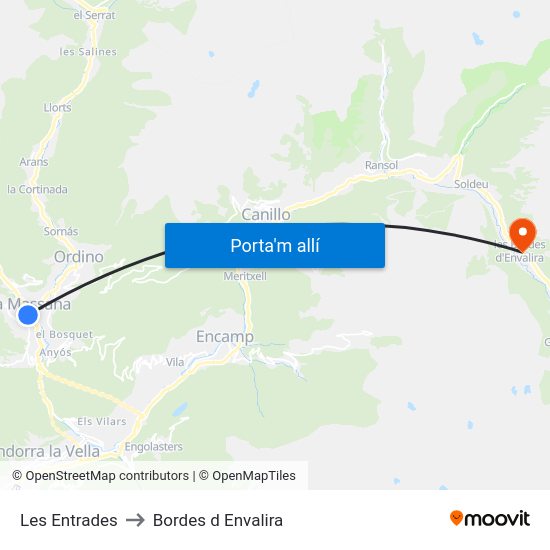 Les Entrades to Bordes d Envalira map