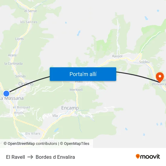 El Ravell to Bordes d Envalira map
