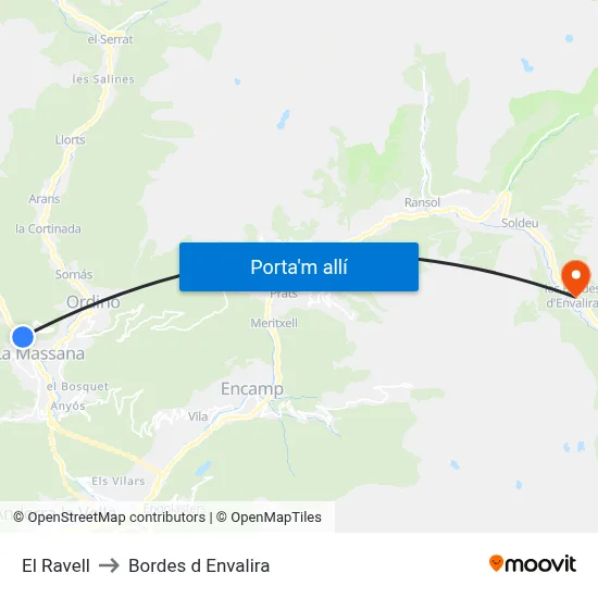 El Ravell to Bordes d Envalira map