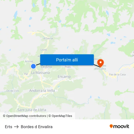 Erts to Bordes d Envalira map