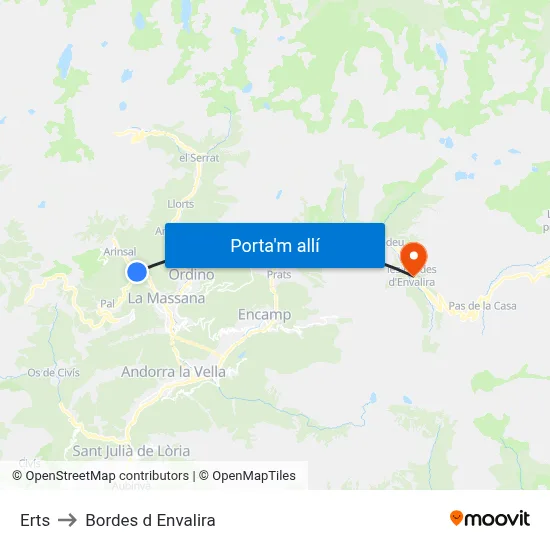 Erts to Bordes d Envalira map