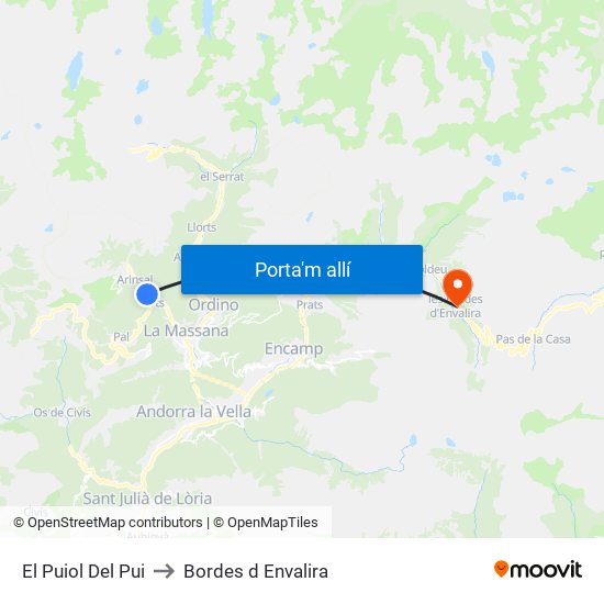 El Puiol Del Pui to Bordes d Envalira map