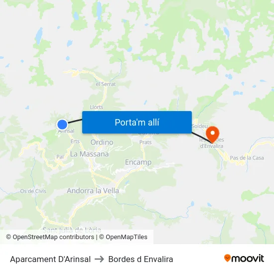 Aparcament D'Arinsal to Bordes d Envalira map