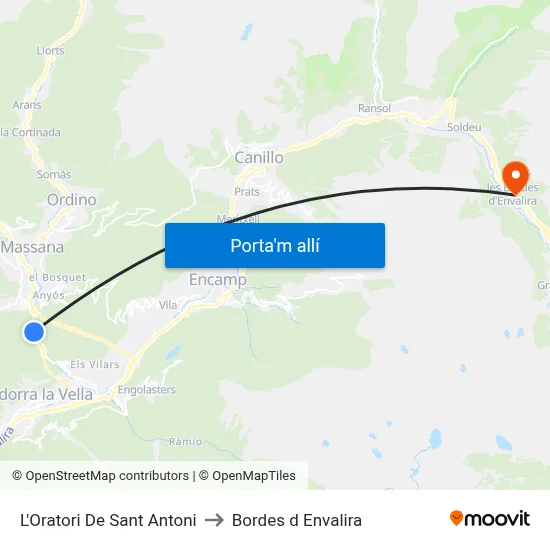 L'Oratori De Sant Antoni to Bordes d Envalira map
