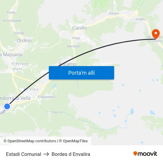 5412-Estadi Comunal to Bordes d Envalira map