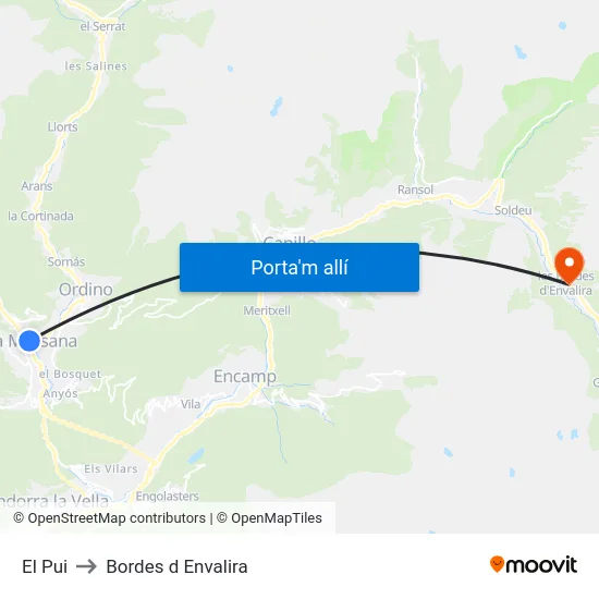 El Pui to Bordes d Envalira map