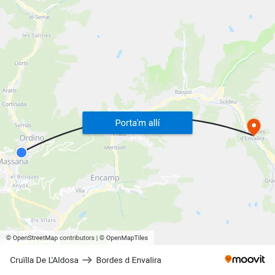 Cruïlla De L'Aldosa to Bordes d Envalira map