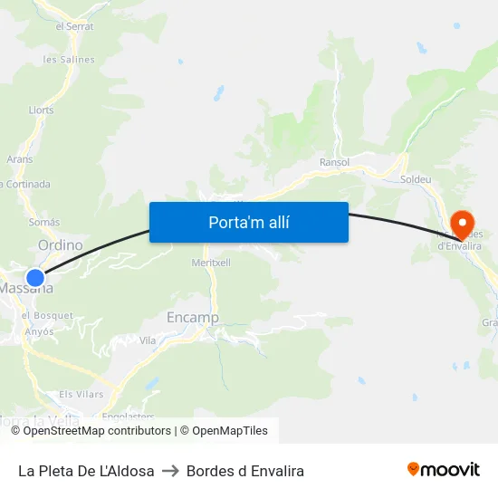 La Pleta De L'Aldosa to Bordes d Envalira map