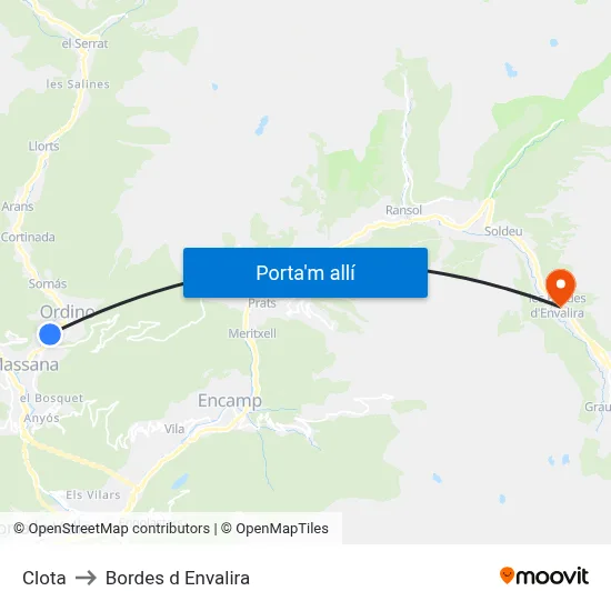 Clota to Bordes d Envalira map