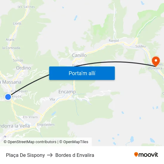 Plaça De Sispony to Bordes d Envalira map